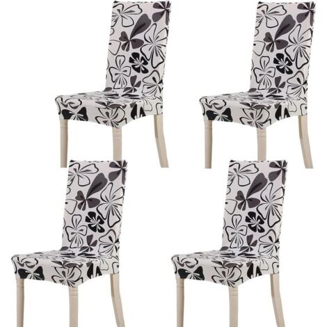 4-Piece Decorative Chair Cover Set - Stretch Chair Cover - Spandex Material Chair Cover with Elastic Band for a Universal Fit, Very Easy to Clean and Durable (Black)