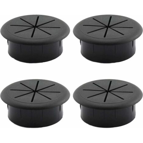 4-Piece Desk Cable Management System, Cable Thread Cover, Table Cable Grommets, Round Cable Covers for Office Furniture, Computer Desks, Black