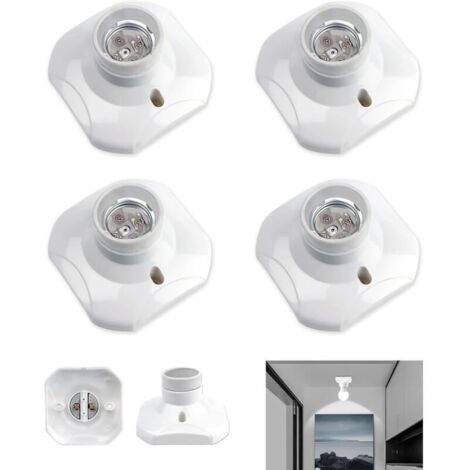 4-Piece E27 Screw-in Ceiling Light Socket Set, E27 to E14 Socket Converter for Garage Use, AC 220-240V, LED Bulb Socket Holder, Ceiling Light Base, White Plastic Lamp Base