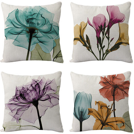 4-piece flower tulip linen throw pillow cover printed throw pillow cover