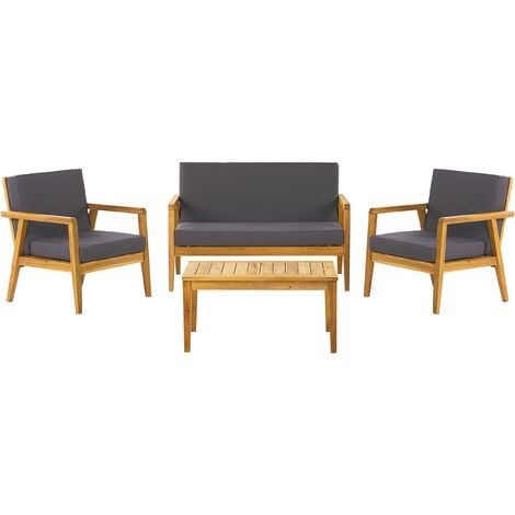 4 Piece Garden Conversation Set Sofa 2 Armchairs Table Grey Cushions Pallano