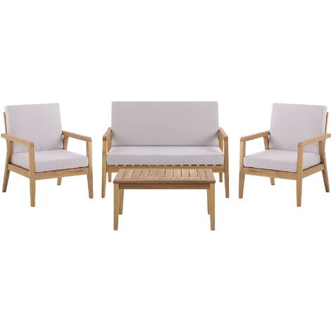 4 Piece Garden Conversation Set Sofa 2 Armchairs Table Taupe Cushions Pallano