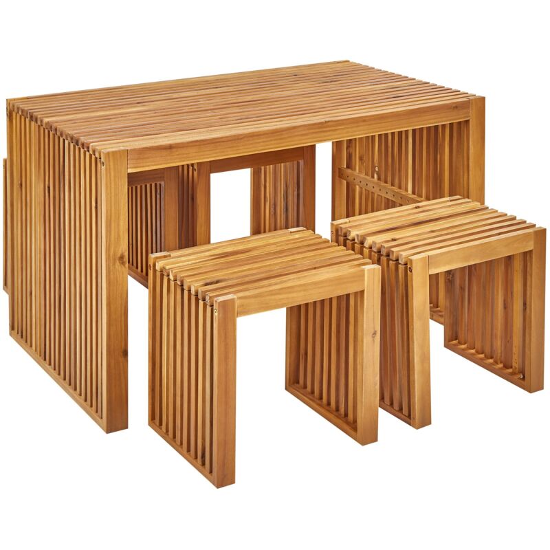 Beliani - 4 Piece Garden Dining Set Indoor Outdoor Table And Stools Acacia Wood Bellano