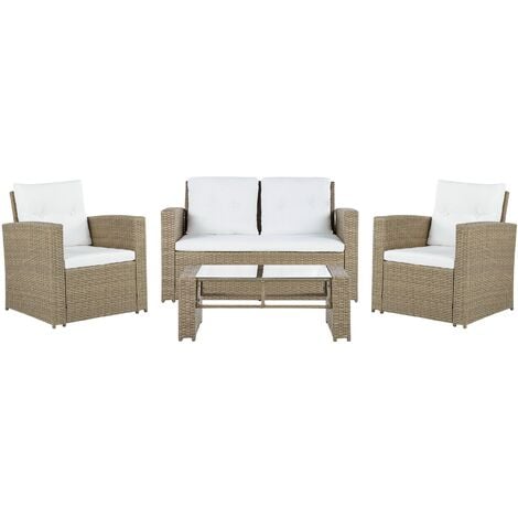4-Piece Garden Sofa Set Wicker PE Rattan Cushioned Seat Light Brown Luca