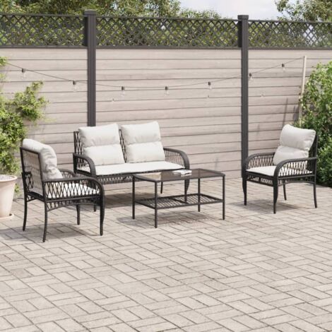 4 Piece Garden Sofa Set with Cushions Black Poly Rattan vidaXL