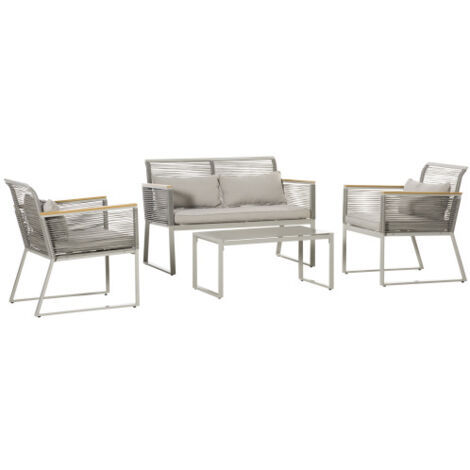 4-Piece Grey Rattan Outdoor Furniture Set for Patio and Garden Relaxation