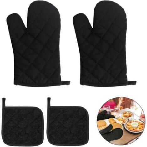 4 Piece Heat Resistant Oven Gloves Kit with Home Use, Non-Slip, Oven Gloves for , Cooking and Baking (Black)