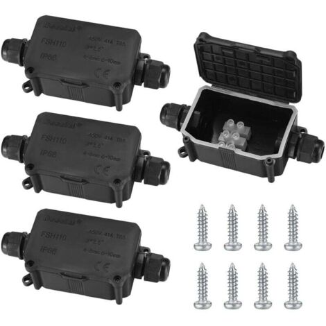 4-Piece IP66 Waterproof Junction Box, Outdoor Waterproof Junction Box, 2-Way Cable Connector with PG9 Connections for Cables Ø3-8mm and Ø6-10mm