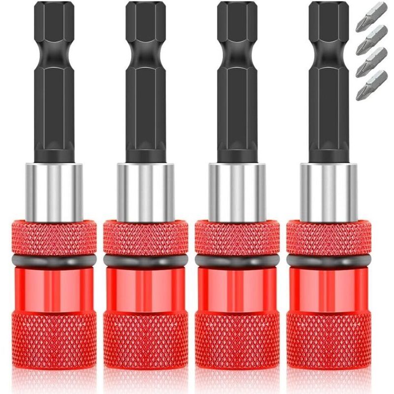 4-Piece Magnetic Bit Holder Set, Impact Driver Bit Holder with 1/4 Inch Depth Stop, Screwdriver Bit Holder for Drills, Screwdrivers, and Professional