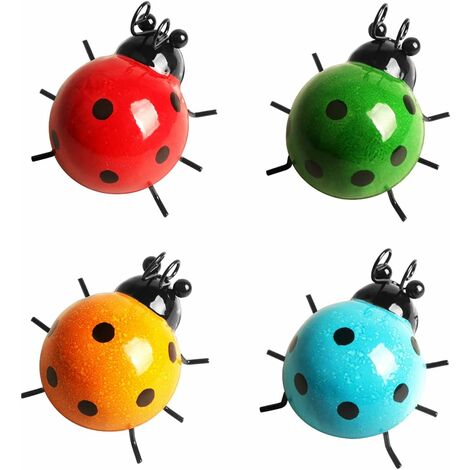 4 Piece Metal Ladybug Decoration Metal Ladybug Wall Decor Metal Ladybugs Wall Art for Garden Lawn Home Decor Outdoor Wall Sculptures