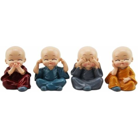 4 pièce Mignon Moine Figurines Petite Statue De Résine, Sage Kung Fu Bouddha Créatif Artisanat Ornement comme À La Maison, Bureau Voiture Affichage Intérieur Décoration Décor Poupées Jouet Cadeau