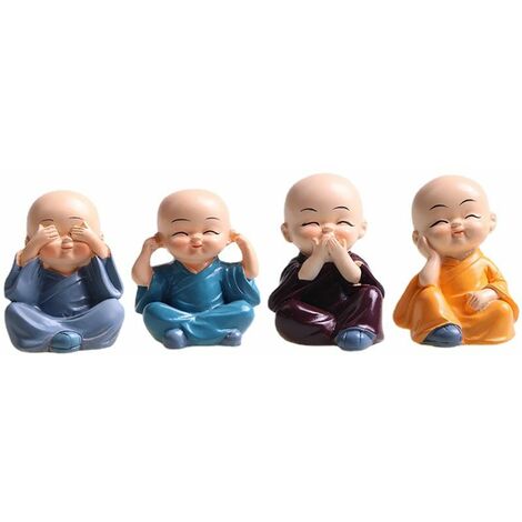 4 pièce Mignon Moine Figurines Petite Statue De Résine, Sage Kung Fu Bouddha Créatif Artisanat Ornement comme À La Maison, Bureau Voiture Affichage Intérieur Décoration Décor Poupées Jouet Cadeau，Fone