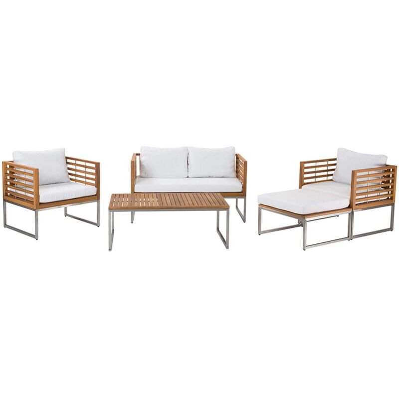 Beliani - 4 Piece Modern Garden Conversation Set Acacia Wood Cream Cushions Bermuda