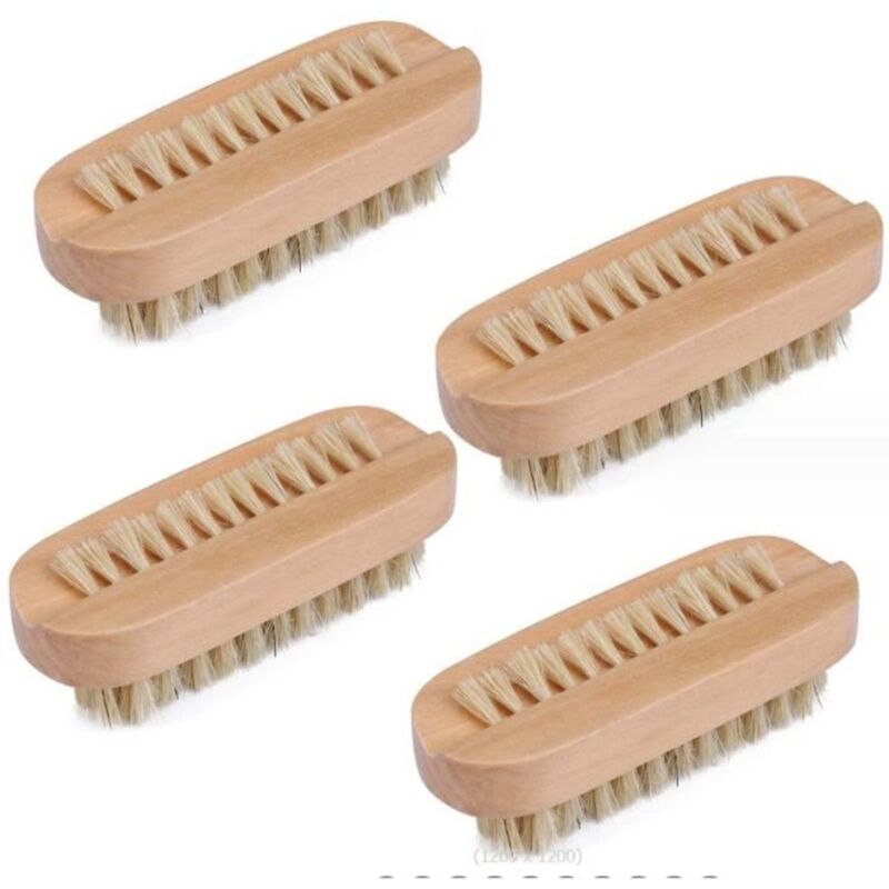 4-piece Nail and Hand Brush Set, 2 sides and 2 bristle lengths, white, for hand and nail hygiene in the bathroom or kitchen