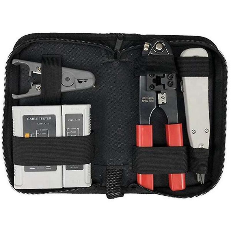 Ensemble d'outils réseau combinés 4 pièces Outil de poinçonnage Dénudeur de fil Testeur de câble réseau Sertissage de fil