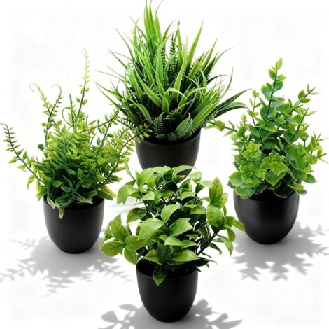 4 Pièce Petite Plante Artificielle Interieur, Plastique Faux Plantes, Pot Verdure Artificielle en Plastique, Adaptées à la Décoration de la Cuisine, de la Chambre à Coucher, de la Maison et du Bureau