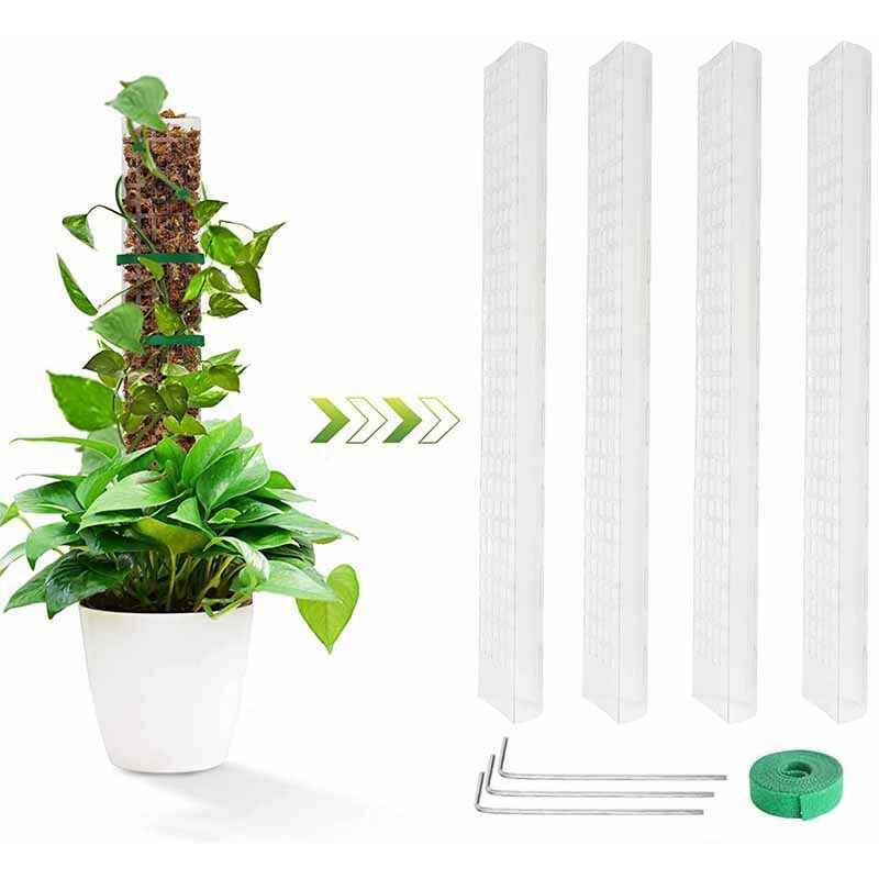 4 Piece Plant Plastic Moss Pole for Plant Stake and Peat Moss Support, Climbing Plant Pole, Turtleback Moss Pole - Transparent