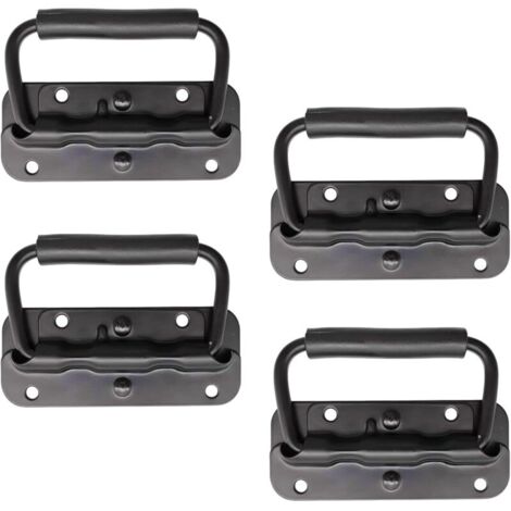 4 Pièce Poignée Pliante à Ressort Inox 100 mm Poignée de Traction Porte Pliante Poignée de Caisse Pliable Poignée de Boîte avec Poignée pour Boîte à Outils Porte Armoire Trappe (Noir)