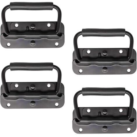 4 Pièce Poignée Pliante à Ressort Inox 100 mm Poignée de Traction Porte Pliante Poignée de Caisse Pliable Poignée de Boîte avec Poignée pour Boîte à Outils Porte Armoire Trappe (Noir)