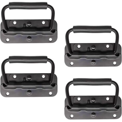 4 Pièce Poignée Pliante à Ressort Inox 100 mm Poignée de Traction Porte Pliante Poignée de Caisse Pliable Poignée de Boîte avec Poignée pour Boîte à Outils Porte Armoire Trappe (Noir)