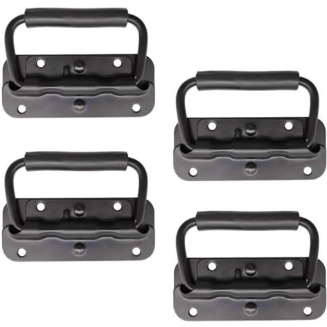 4 Pièce Poignée Pliante à Ressort Inox 100 mm Poignée de Traction Porte Pliante Poignée de Caisse Pliable Poignée de Boîte avec Poignée pour Boîte à Outils Porte Armoire Trappe (Noir)