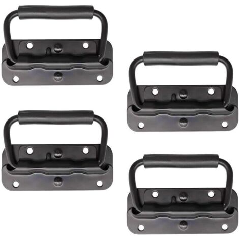 4 Pièce Poignée Pliante à Ressort Inox 100 mm Poignée de Traction Porte Pliante Poignée de Caisse Pliable Poignée de Boîte avec Poignée pour Boîte à Outils Porte Armoire Trappe (Noir)