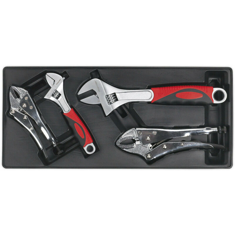 Loops - 4 Piece premium Locking Pliers & Adjustable Wrench Set with Modular Tool Tray