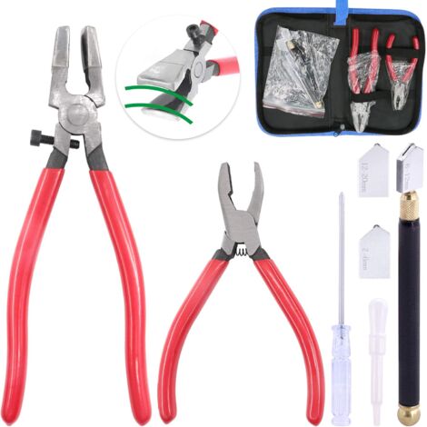 TOOLIVE 4-piece robust glass pliers set with glass cutter and glass cutter with carbide tip for mosaic/tiles/mirrors/stained glass