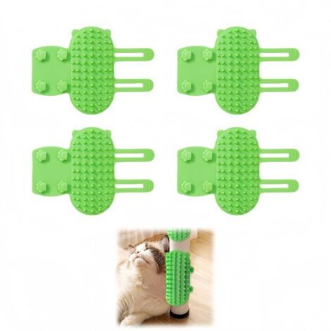 4-Piece Set - Cat Scratch Post - Grooming Brush - Adjustable Angle Cat Face Scratch Brush - Silicone Self-Massaging Comb on Table Leg - Suitable for Long-Haired and Short-Haired Indoor Kittens - Green