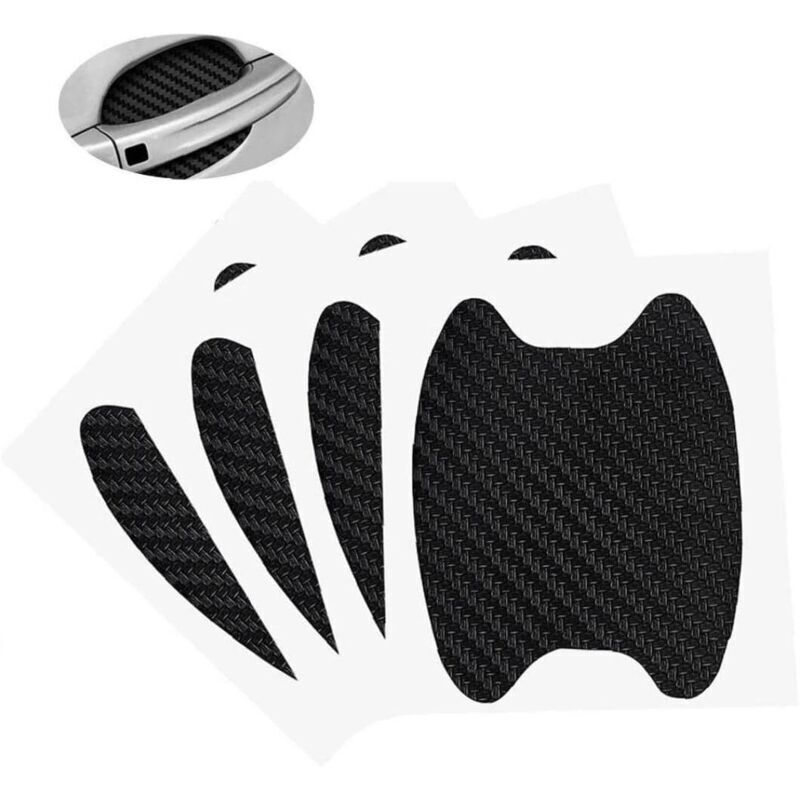 4-piece set of anti-scratch carbon fiber car door cup protectors and non-marking car door handle protectors (black)