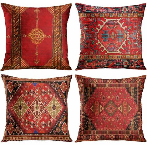 4 piece set vintage red floral turkish persian rug linen cushion cover home throw pillow cushion pillow cover geometric persian kilim home decor 4 piece set oriental ikat pillow cover decor 18 x 18 in