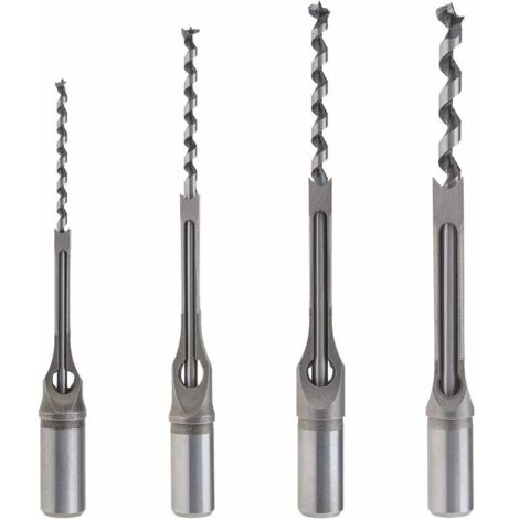 4-Piece Square Hole Drill Bit Set for Woodworking, 6.4mm / 8mm / 9.5mm / 12.7mm Wood Mortising Chisel Set for Carpentry, Construction, Decoration, and Industry
