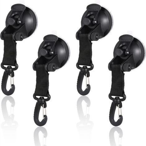 4-piece suction cup anchors with fixing hooks, black