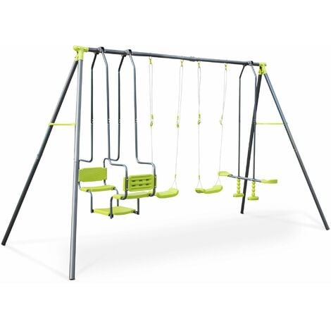 SWEEEK 4-piece swing set with 2 swings, tandem swing and glider swing, Meltemi, Green, 362x166x223 cm