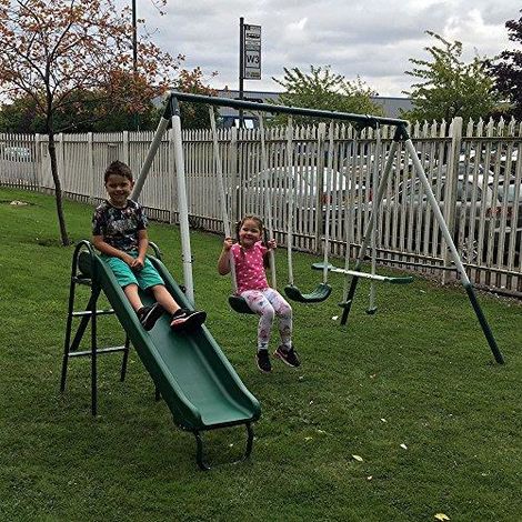 4 Piece Swing Slide Seesaw Garden Play Set