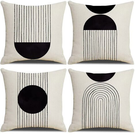 4-piece throw pillow set with black and white abstract lines, simple cushion cover, suitable for living room and office sofa throw pillows.