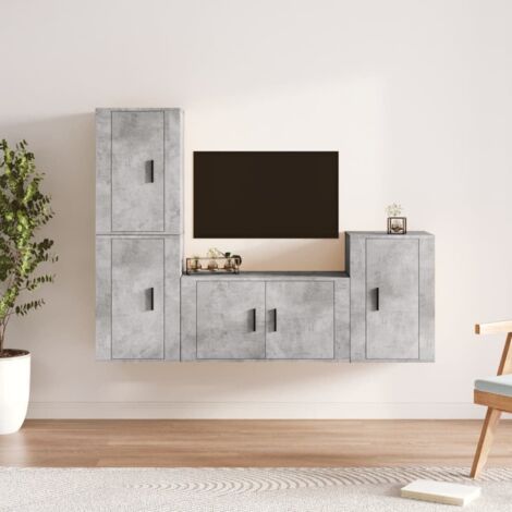 4 Piece TV Cabinet Set Concrete Grey Engineered Wood vidaXL