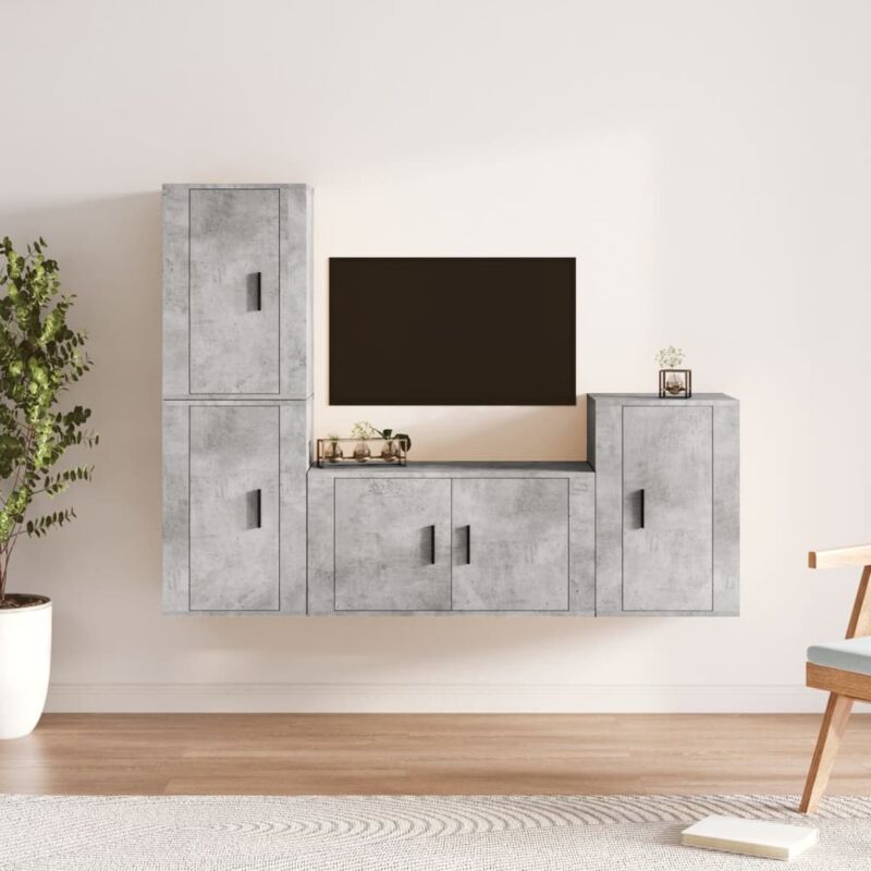 4 Piece Tv Cabinet Set Concrete Grey Engineered Wood Vidaxl