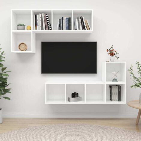 4 Piece TV Cabinet Set White Engineered Wood vidaXL