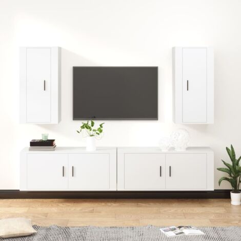 4 Piece TV Cabinet Set White Engineered Wood vidaXL