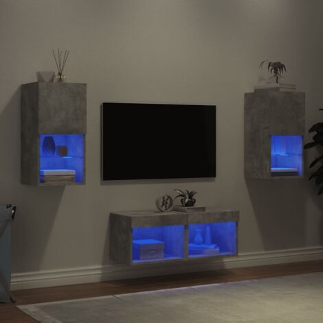 4 Piece TV Wall Cabinets with LED Lights Concrete Grey vidaXL