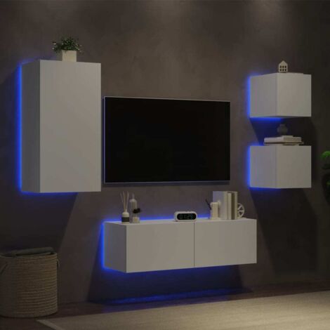 4 Piece TV Wall Cabinets with LED Lights White vidaXL