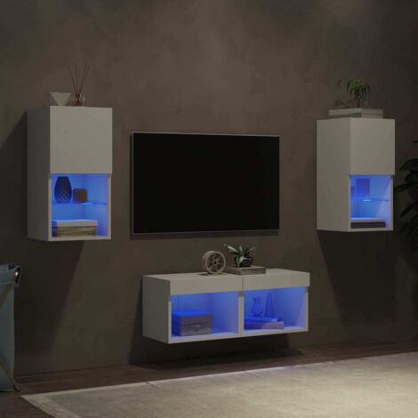 4 Piece TV Wall Cabinets with LED Lights White vidaXL