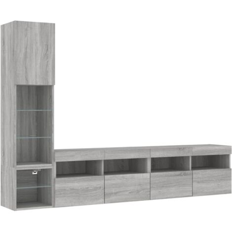 4 Piece TV Wall Units with LED Grey Sonoma Engineered Wood vidaXL
