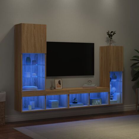 4 Piece TV Wall Units with LED Sonoma Oak Engineered Wood vidaXL