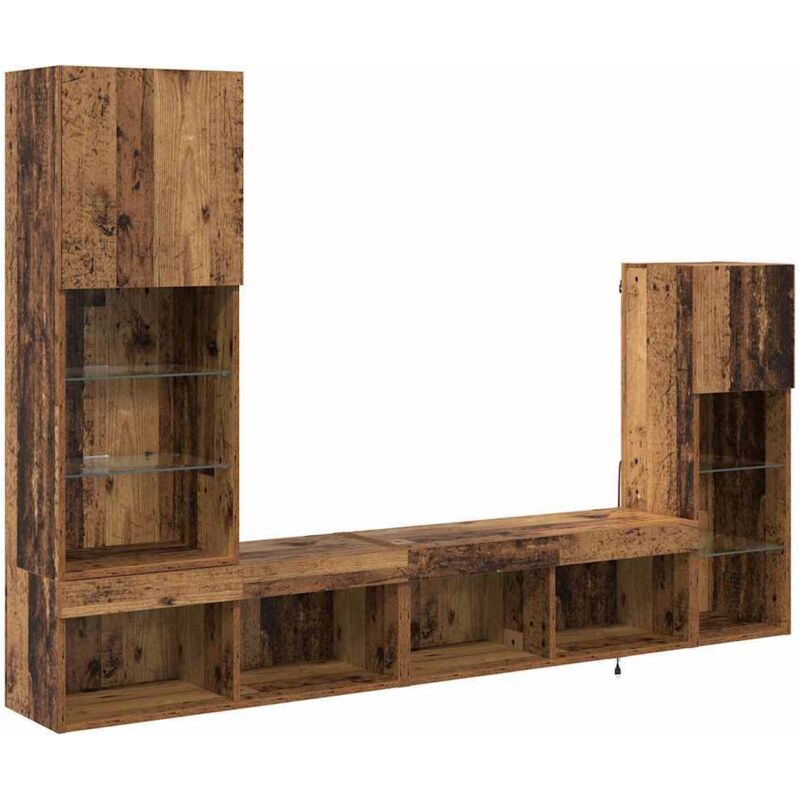 Tv Wall Units Wall-mounted 4 Pcs Old Wood Engineered Wood Vidaxl