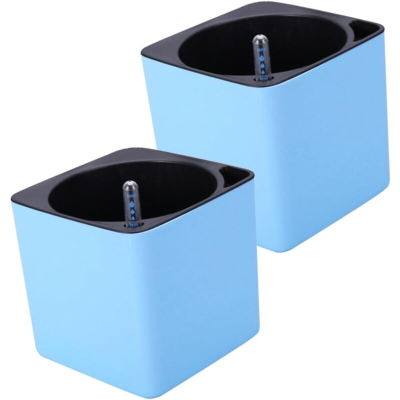 4 Pièces 1 Jeu Pot De Fleur à Couches Carrées Pots De Fleurs Bleus Pot D'arrosage Automatique Pot De Fleur à Absorption d'eau Pot De Fleur