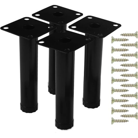 4 Pièces 10 cm Pieds de Meuble, avec 18 Pcs Vis Reglable Métal Table Basse Noir Pied, Hauteur Ajustable Pieds pour Meubles Canapé Bureau Cuisine Armoires Réglables