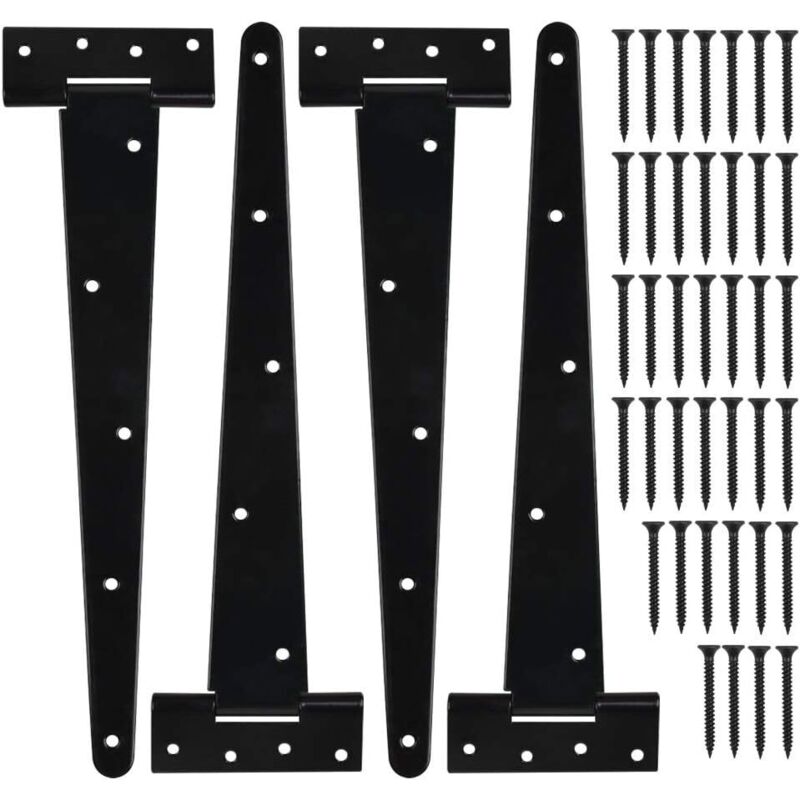 4 Pieces 12 Inch T-Hinges Door Hinges, Heavy Duty T-Hinge Barn Door Hinges with Screws, for Factory Gates, Warehouse Gates, Garden Gates, Black