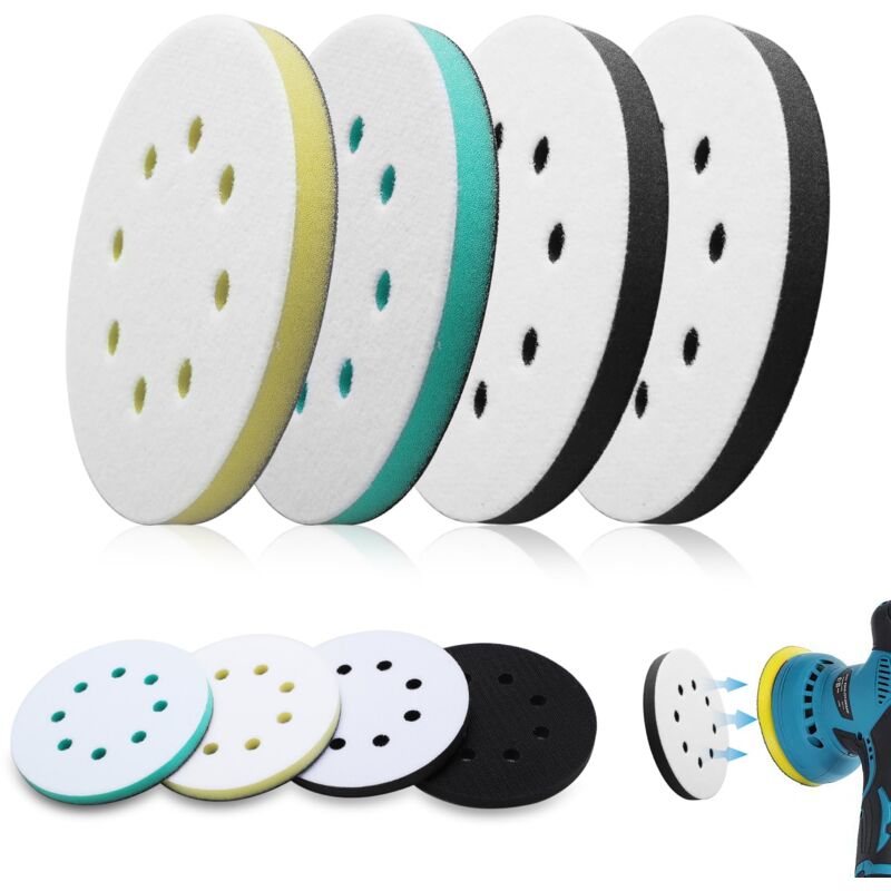 4 Pièces 125mm Tampon de Ponçage Souple Tampon d'Interface Ponceuse, Plateau de Poncage 8 Trous Tampon Interface en Éponge en Mousse Patin de